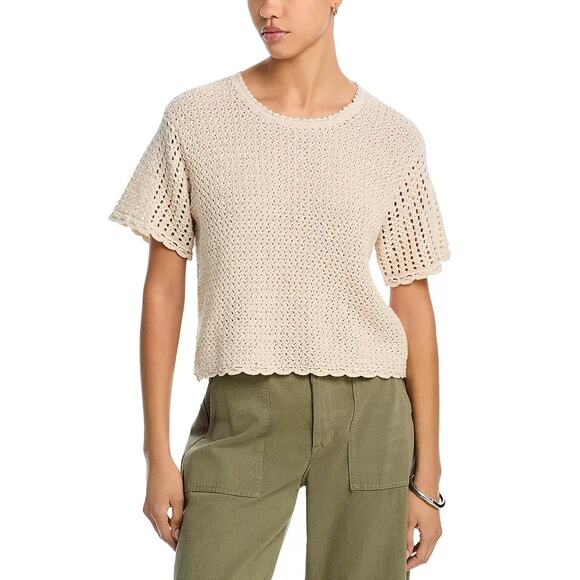 Rag & Bone Khloe Short Sleeve Round Neck Open Knit Sweater Beige Women's Size XS - Picture 1 of 9